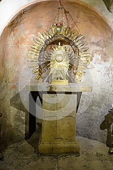 Crypt of Pope Adrian I in the Basilica of Saint Mary in Cosmedin. Rome, Italy