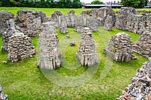 Crypt ruins at St Augustine's Abbey in Canterbury, Kent, UK