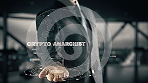 Crypto Anarchist with hologram businessman concept