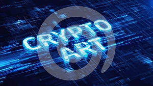 Crypto art concept. NFT - Crypto art nonfungible tokens on blue technology background photo