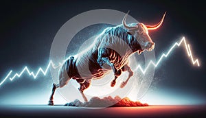 Crypto bull jumping on a trading price chart. Generative ai