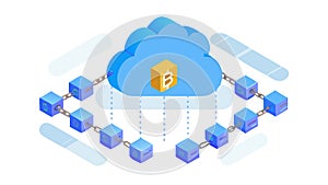 Crypto cloud computing: Bitcoin network and digital finance, vector design Generative AI