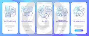 Crypto competitive benefits blue gradient onboarding mobile app screen