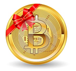 Set of crypto currency golden with christmas concept or digital currency bitcoin or digital payment currency  etherum litecoin dog photo