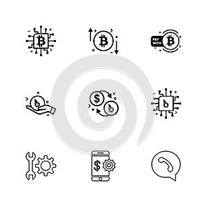 crypto currency , bit coin , ic, money , whatsapp , mobile , wrench , gear , 9 eps icons set vector