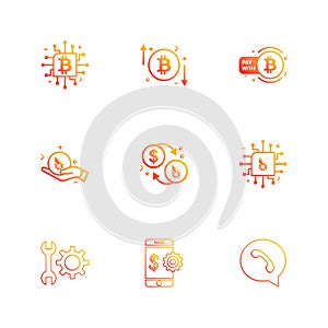 crypto currency , bit coin , ic, money , whatsapp , mobile , wrench , gear , 9 eps icons set vector