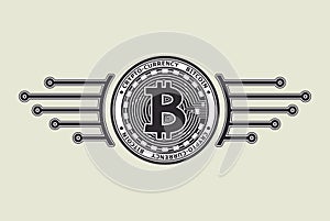 Crypto-currency bitcoin black on white