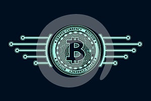 Crypto-currency bitcoin blue on black