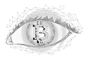 Crypto currency bitcoin in eye. Net banking mining future technology