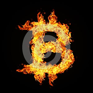 Crypto currency Bitcoin icon from fire flame.