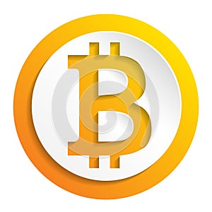 Crypto currency Bitcoin paper style vector logo, icon for web, sticker for print. Bitcoin blockchain cryptocurrency.