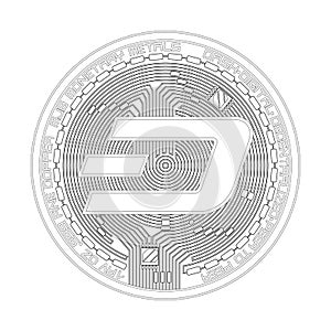 Crypto currency dash black and white symbol