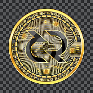 Crypto currency decred golden symbol isolated on transparent background