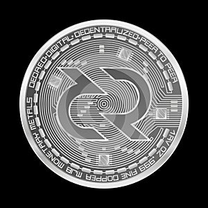 Crypto currency decred silver symbol isolated on black background