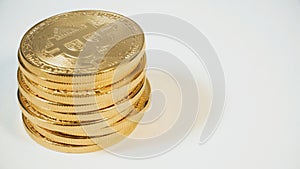 Crypto currency Gold Bitcoins - BTC - Bit Coin. Macro shots crypto currency Bitcoin coins.