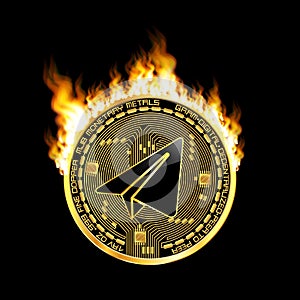 Crypto currency gram golden symbol on fire