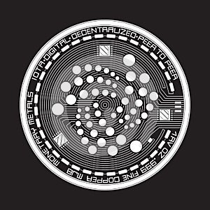 Crypto currency iota black and white symbol