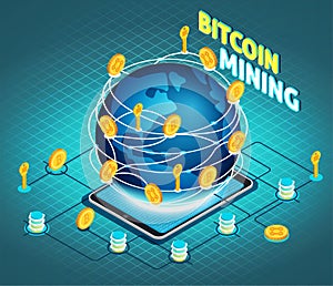 Crypto Currency Mining Isometric Composition