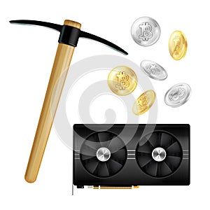 Crypto Currency Mining Realistic Icons