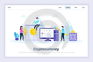 Crypto currency modern flat design concept. Cryptocurrency and people concept. Landing page template.