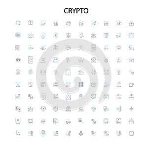 crypto icons, signs, outline symbols, concept linear illustration line collection