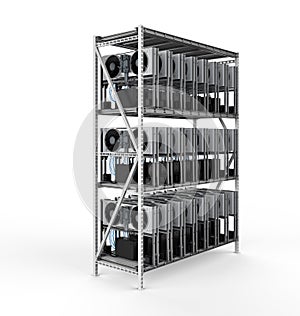 Crypto mining farm with graphic card or gpu rack