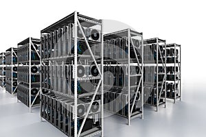 Crypto mining farm with graphic card or gpu rack