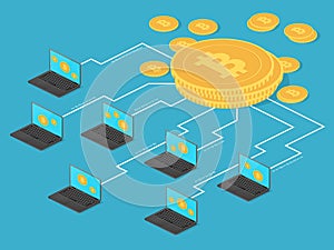 Crypto money and net banking. Bitcoin mining vector concept