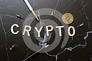 Crypto with pen and coin