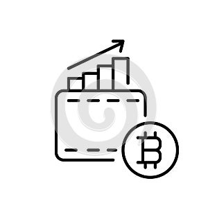 Crypto portfolio growth. Wallet with the Bitcoin logo and an upward trend. Profitable digital portfolio investment icon