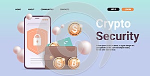 crypto wallet with golden coins on smartphone screen cryptocurrency blockchain technology digital currency