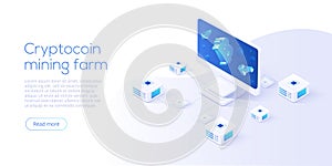 Cryptocoin mining farm layout. Cryptocurrency and blockchain net