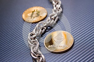 Cryptocoins and a silver chain