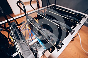 Cryptocurrencies mining rig, blockchain details of technology