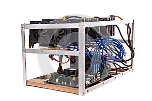 Cryptocurrency bitcoin ethereum altcoin graphic card miner mining rig.