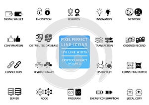Cryptocurrency bitcoin, ethereum thin line icon set. Pixel perfect icons with 1 px line width for optimal app and web usa