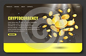 Cryptocurrency bitcoin landing page website vector template