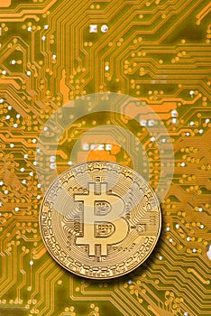 Cryptocurrency bitcoin laying on computer network
