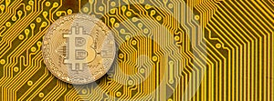Cryptocurrency bitcoin laying on computer network