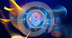 Cryptocurrency Bitcoin symbol crypto binary virtual data blockchain tech glowing background