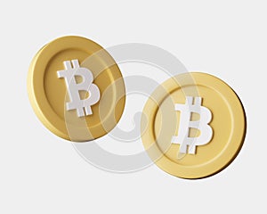 Cryptocurrency Bitcoins from different viewes on white background. 3d render illustration with soft lights.