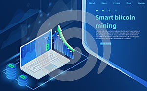 Cryptocurrency and blockchain. Bitcoin mining farm. Creating digital currency.