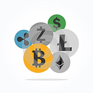 Cryptocurrency and blockchain flat icon.