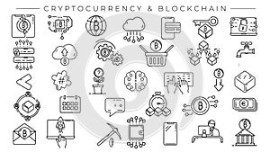 Cryptocurrency and Blockchain set of line icons on the alpha channel.