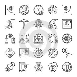 Cryptocurrency and Blockchain vector outline icons set