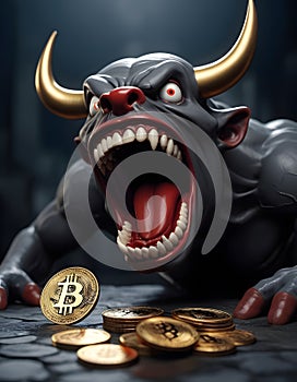 Cryptocurrency Bull in Ferocious Stance AI Generative