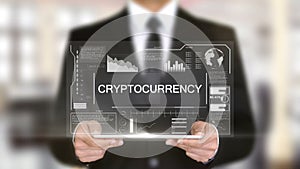 Cryptocurrency, Businessman with Hologram concept