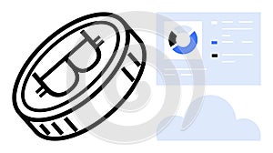 Cryptocurrency and Cloud Computing Concept with Bitcoin Symbol and Data Visualization