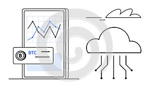 Cryptocurrency and Cloud Computing Concept with Digital Chart and Cloud Technology Visualization