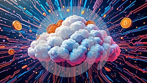 Cryptocurrency Cloud Network & Digital Data Flow